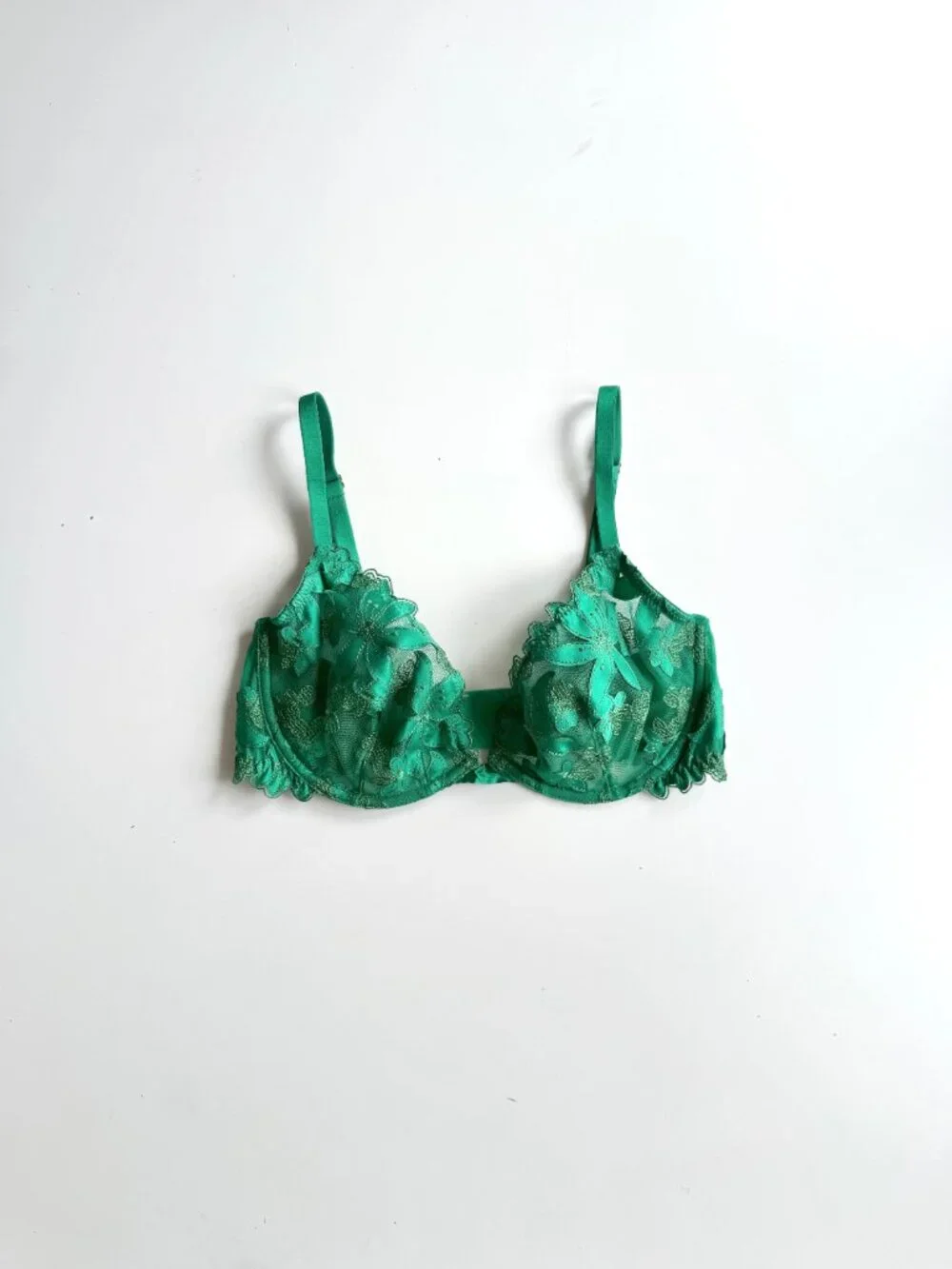VICTORIA'S SECRET Ziggy Green Floral Embroidered Low Cut Demi Bra, Size 32DD - Picture 6 of 15